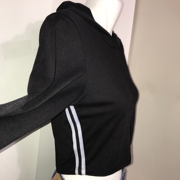 CooPerformance Black Cropped Silver Striped Hoodie - Picture 7 of 10